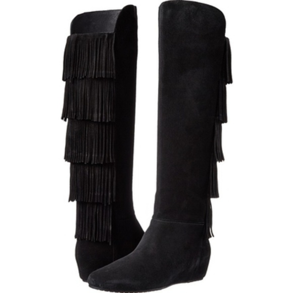 Isola Shoes - Isola Fringe Calf Boot Suede Leather Black